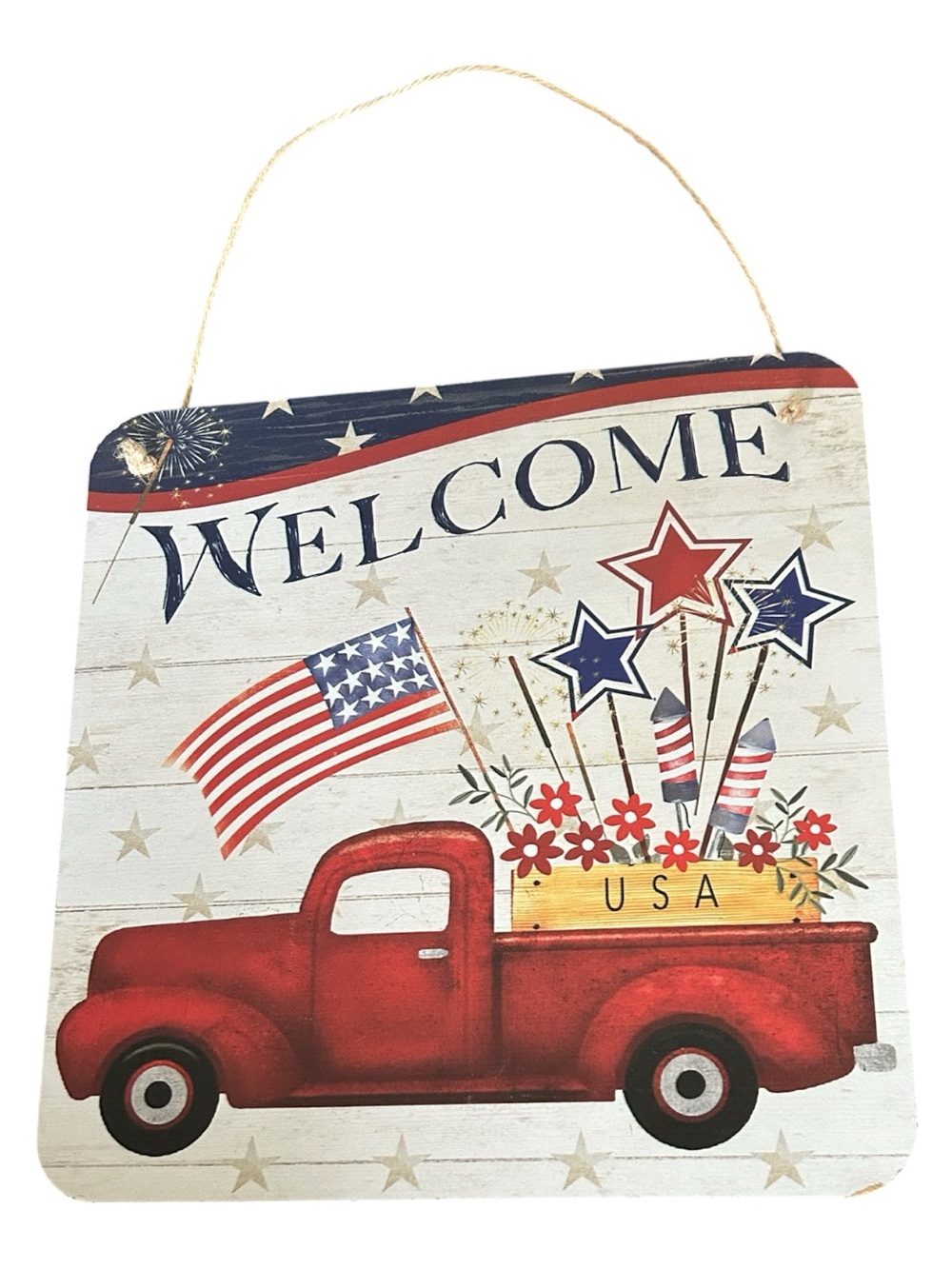 Patriotic Red Truck Welcome Sign